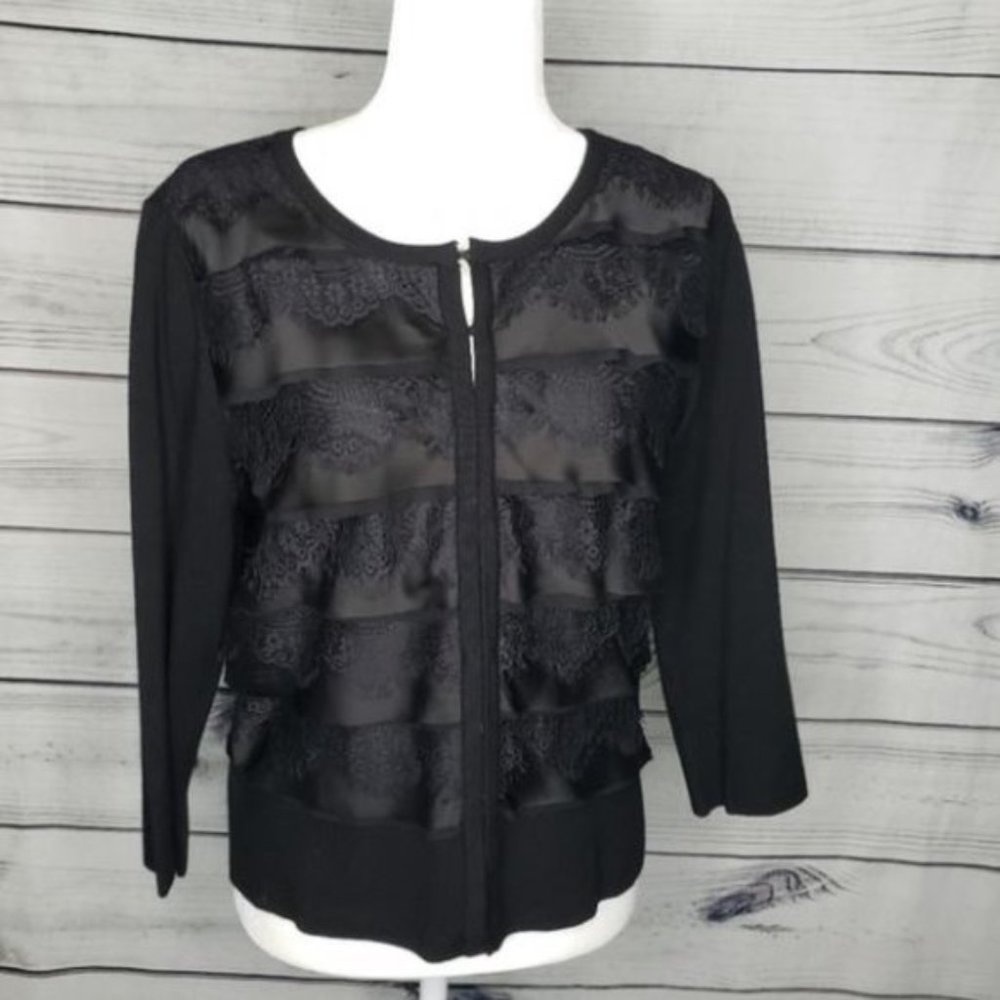 WHBM XS Cardigan Sweater Lace Satin Tier 3/4 Sleeve